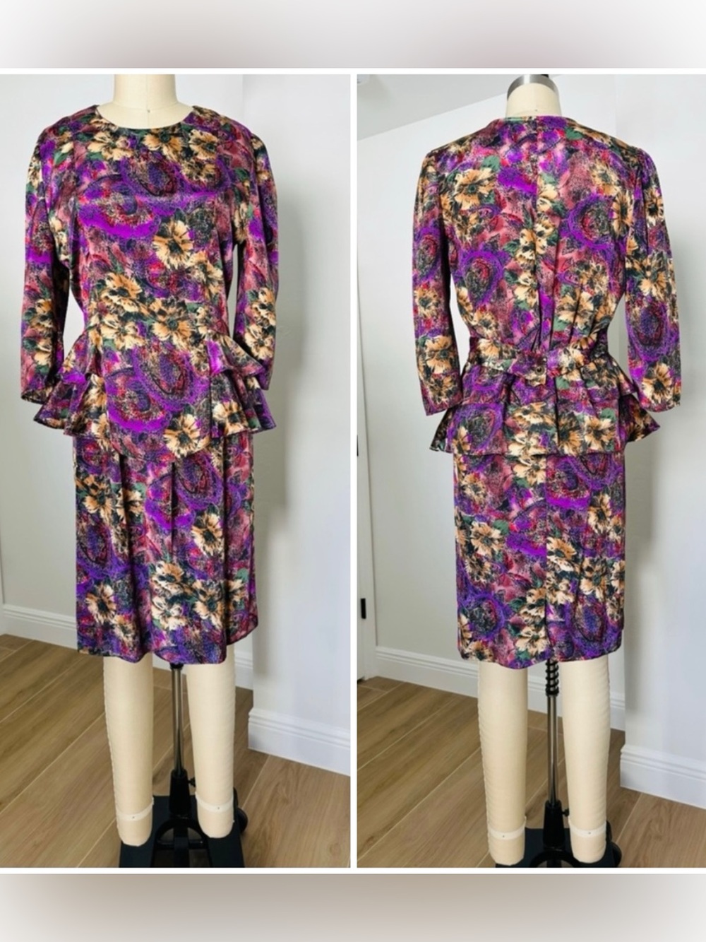 Vintage 80’s Floral Skirt Set - Purple and Pink